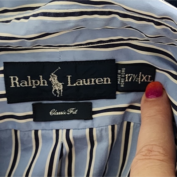 Ralph Lauren Blue pin striped Classic fit button down shirt men's size XL - Picture 4 of 5